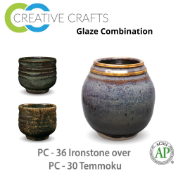 Ironstone PC-36 over Temmoku PC-30 Pottery Cone 5 Glaze Combination